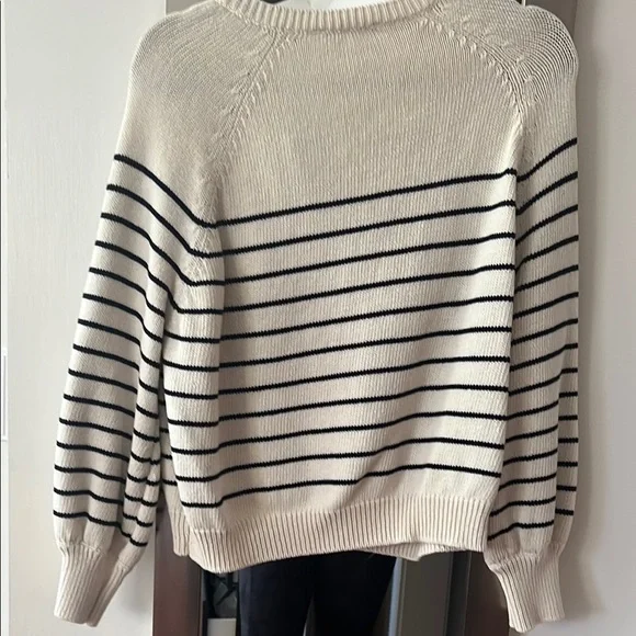 Sezane Cream and Black Striped V-Neck Sweater - Picture 6 of 8